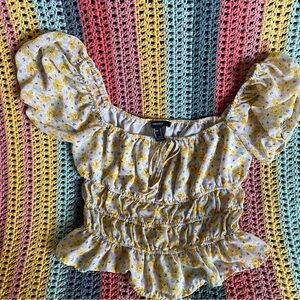 Forever 21 Yellow Floral Peasant Blouse